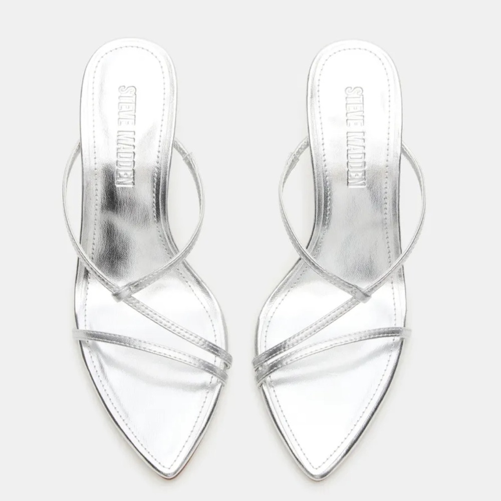 Steve Madden Silver Pointed Heel Sandals - Picture 1 of 9
